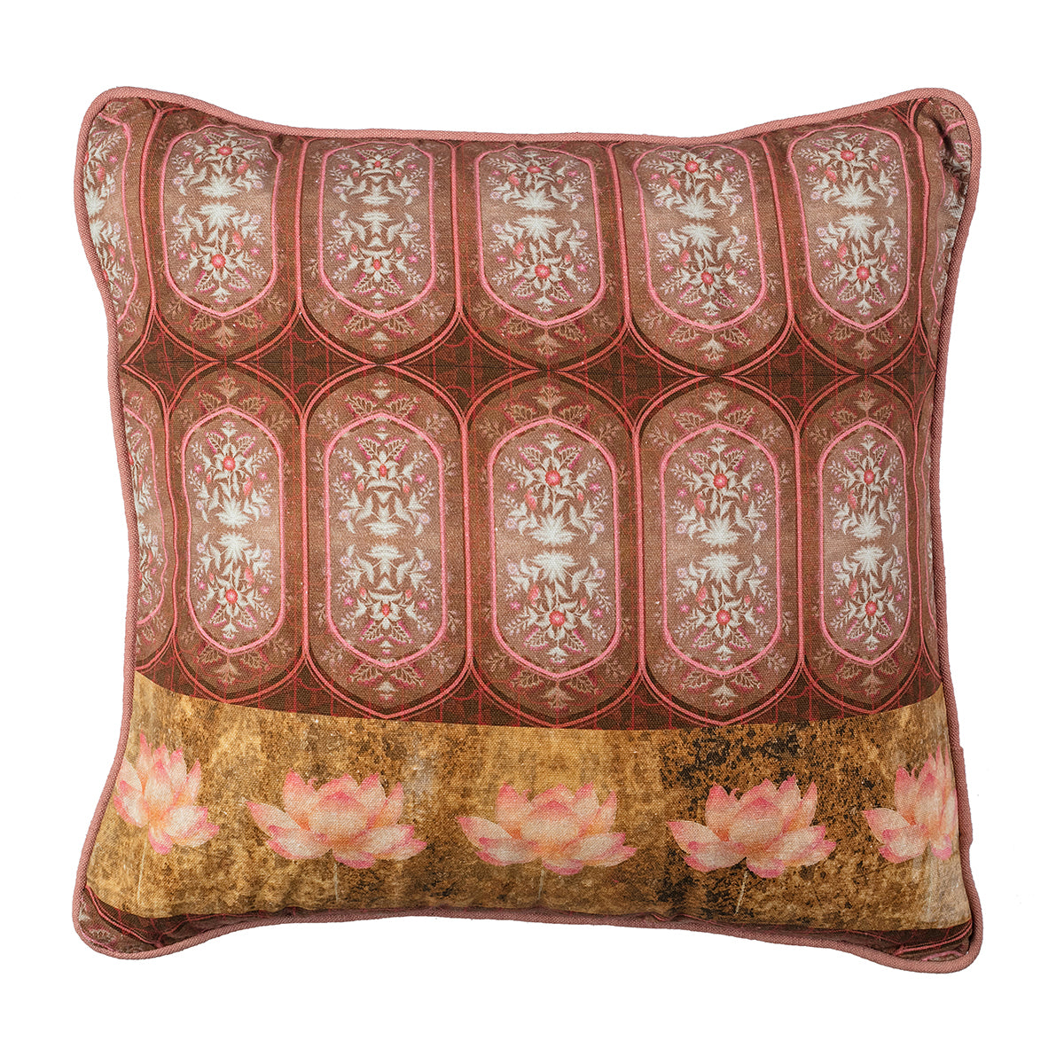 Wine Lotus Cushion Cover