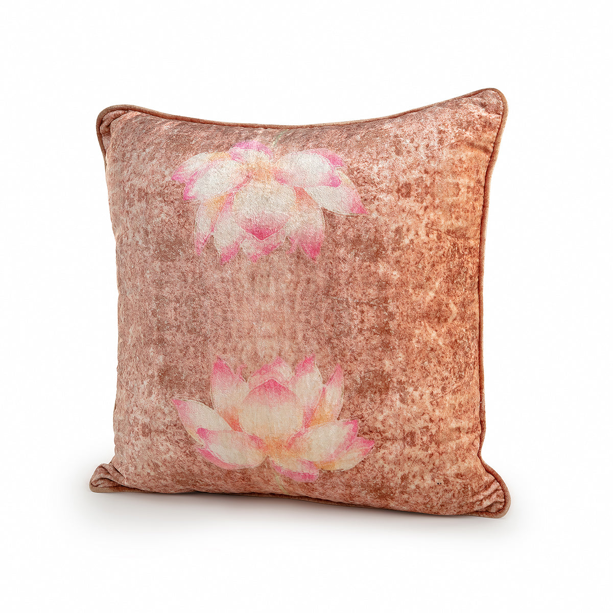 Gold, Pink, Green & Sepia Tones Vintage Floral Velvet Cushion Cover