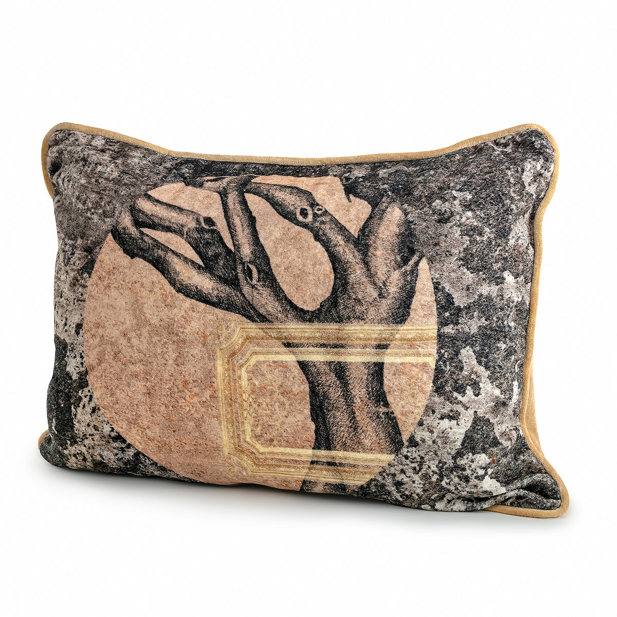 Velvet gold, grey, black and sepia Tree Rectangle Cushion Cover