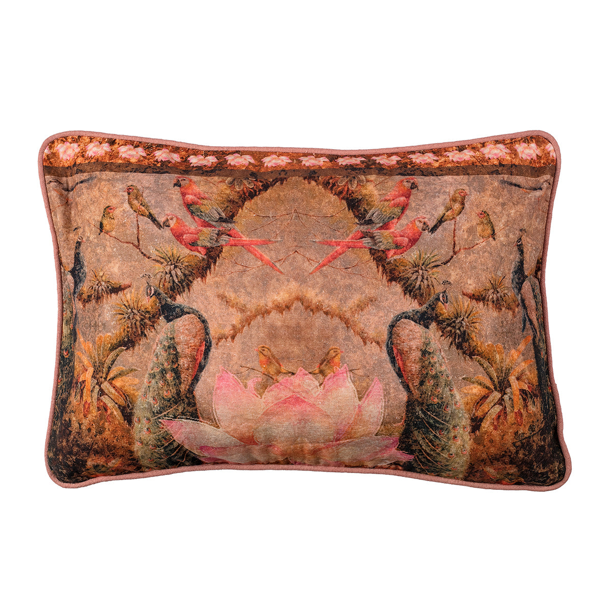 Peacock Lotus Rectangle Cushion Cover