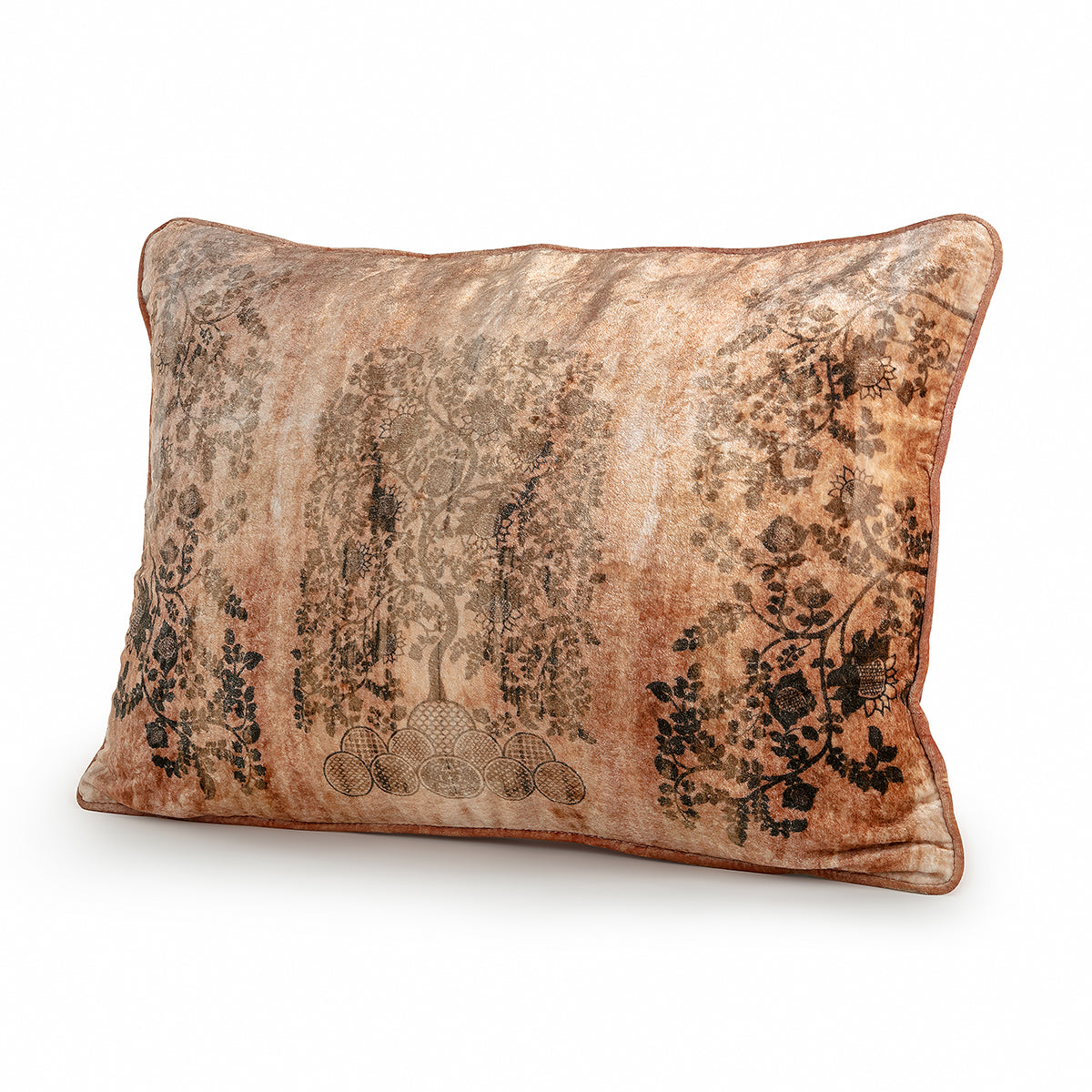 Gold, pink, green and sepia tones Rectangle Velvet Cushion Cover