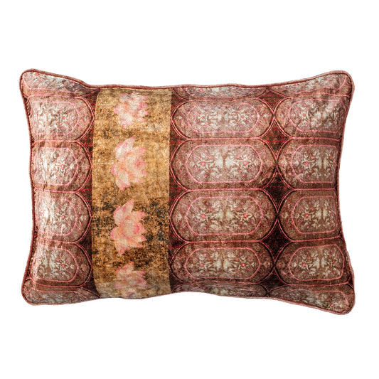 Wine Lotus Rectangle Velvet Cushion Cover - Artychoke
