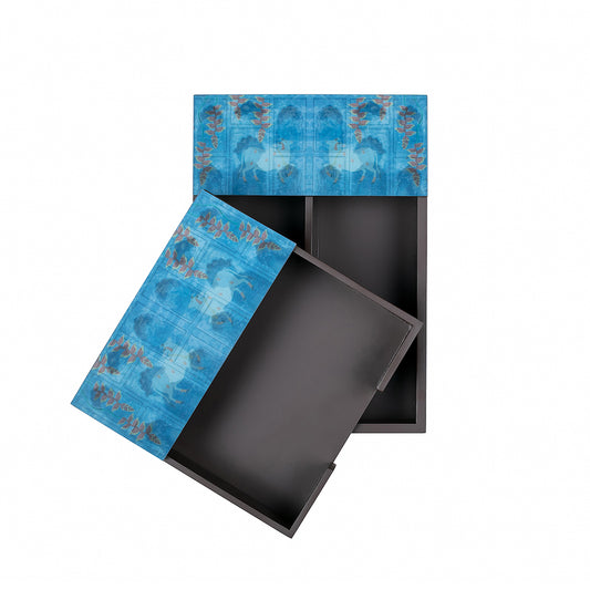 Pichwai Blue Cutlery & Napkin Holder Set - Artychoke