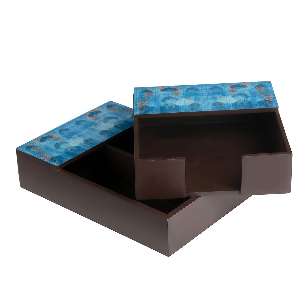 Wooden Pichwai Blue Cutlery & Napkin Holder Set