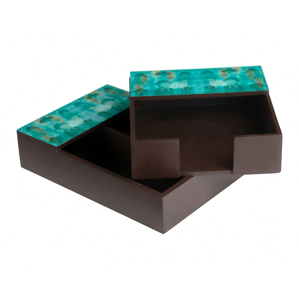 Wooden Pichwai Green Cutlery & Napkin Holder Set