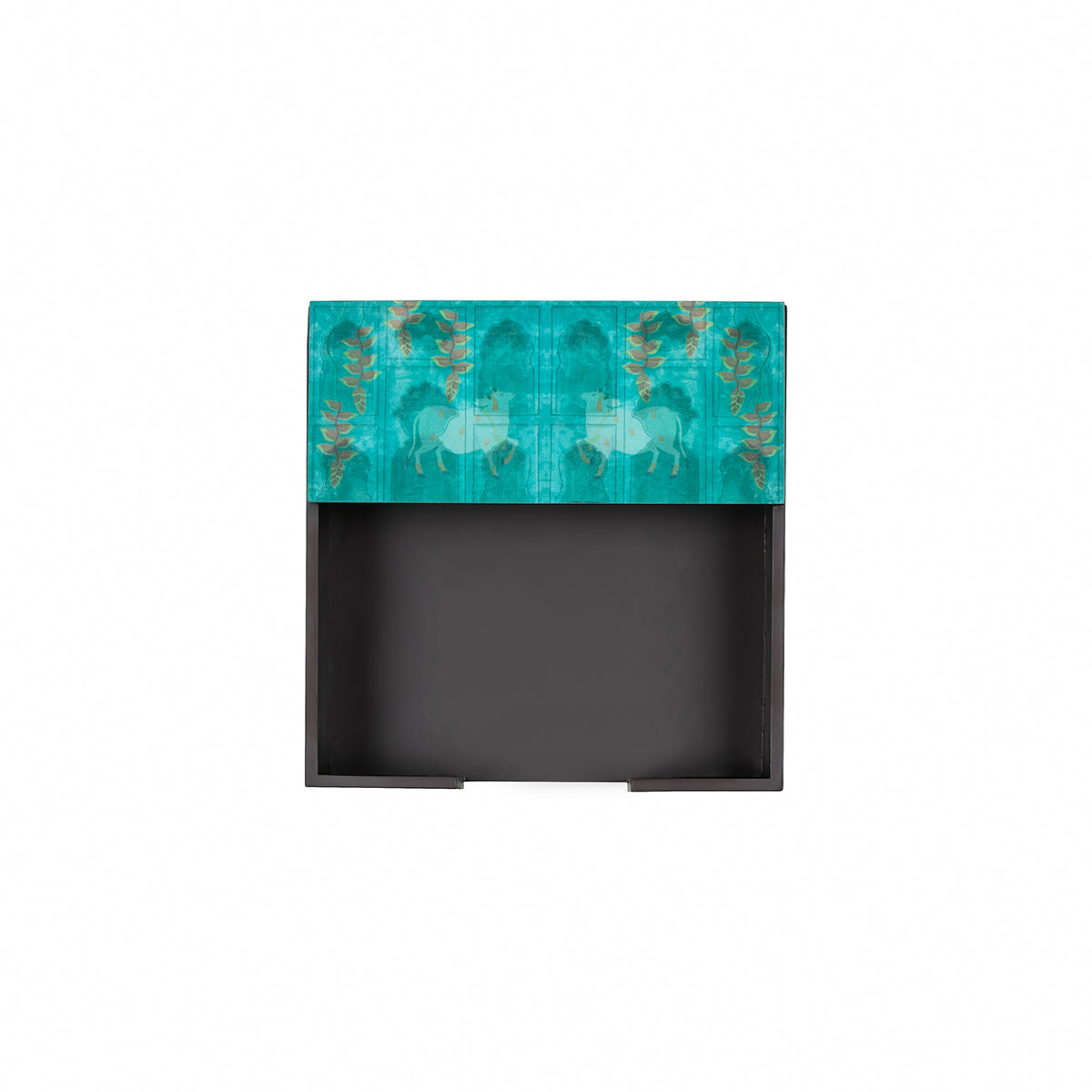 Elegant green napkin and cutlery holder with traditional Pichwai design