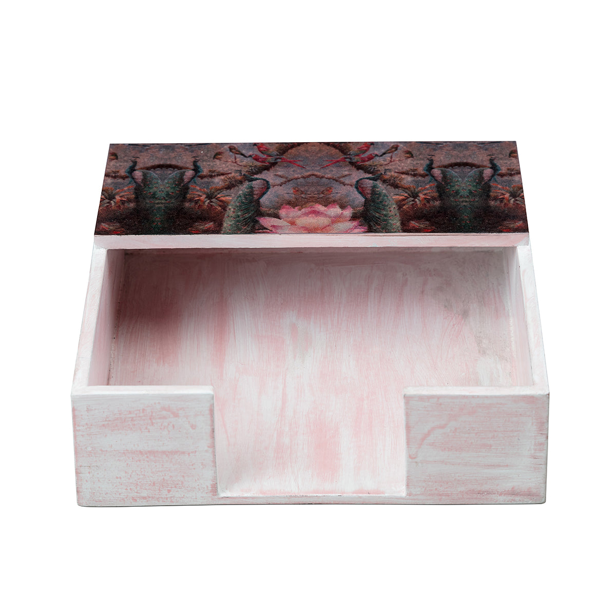 Elegant white napkin holder set with a peacock design