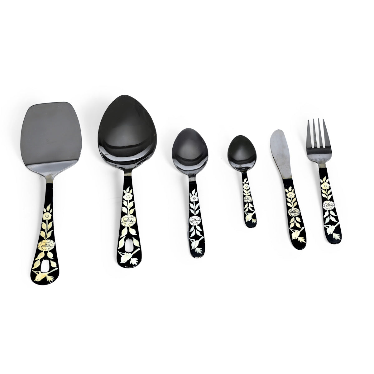Hand painted Black Bird Serving Spoon Set