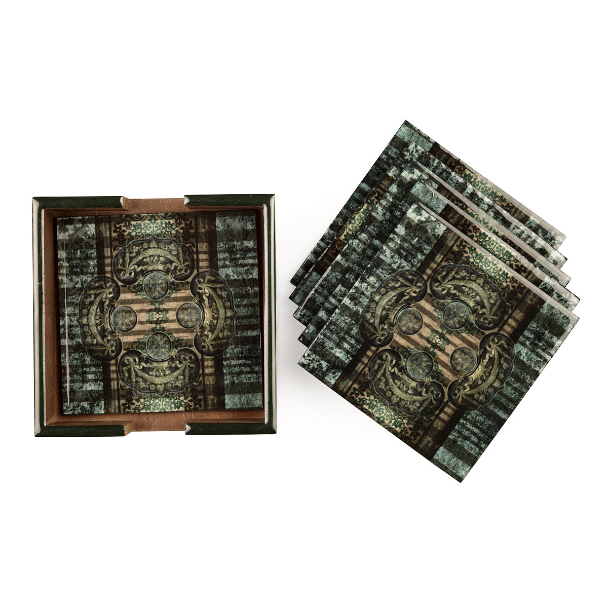 Antique Motif Square Coasters (Set of 4)