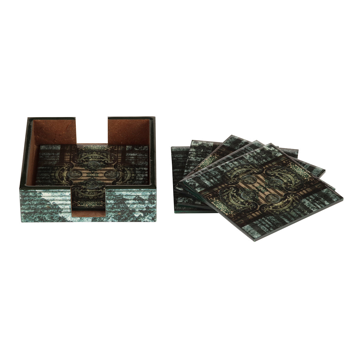 Wooden Antique Motif Square Coasters