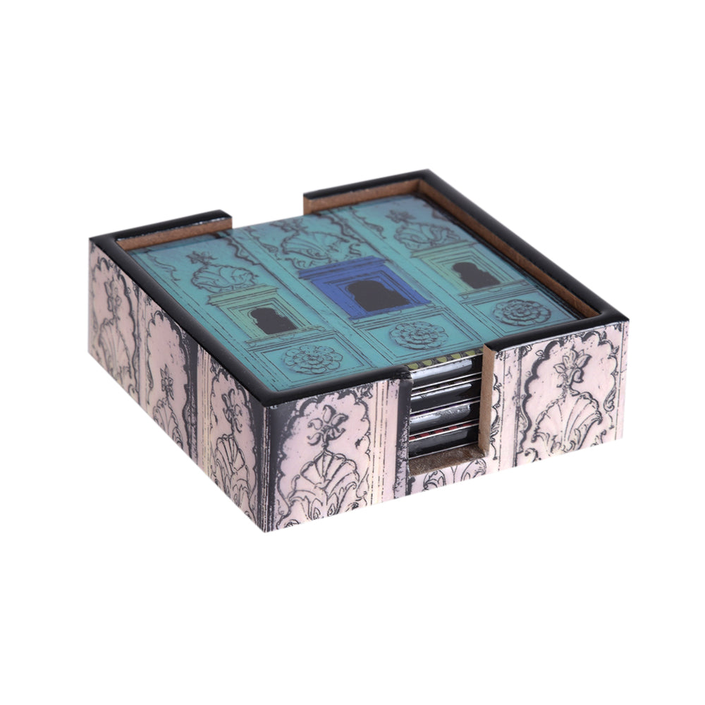 Wood with Enamel Beautiful Jharoka Square Coasters
