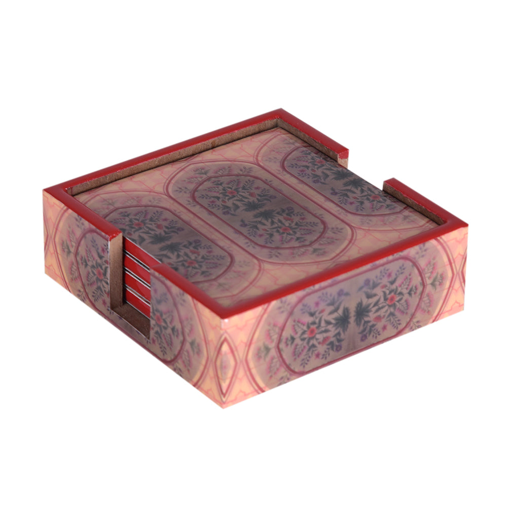 Shades of red Mughal Motif Square Coasters