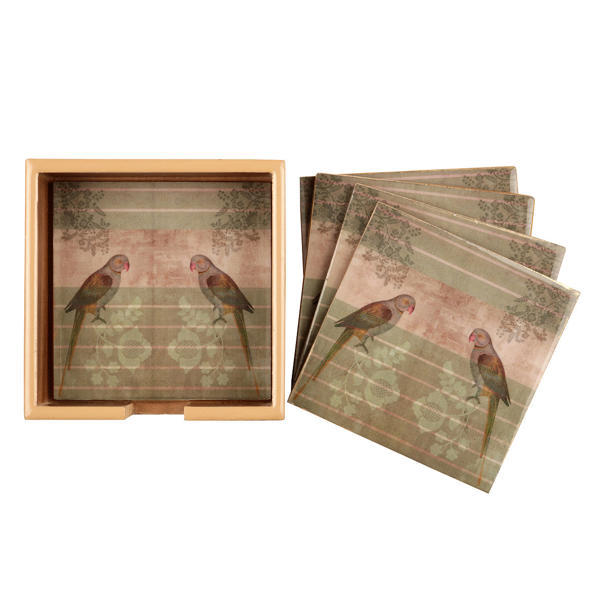 Parrot Green Square Coasters (Set of 4)