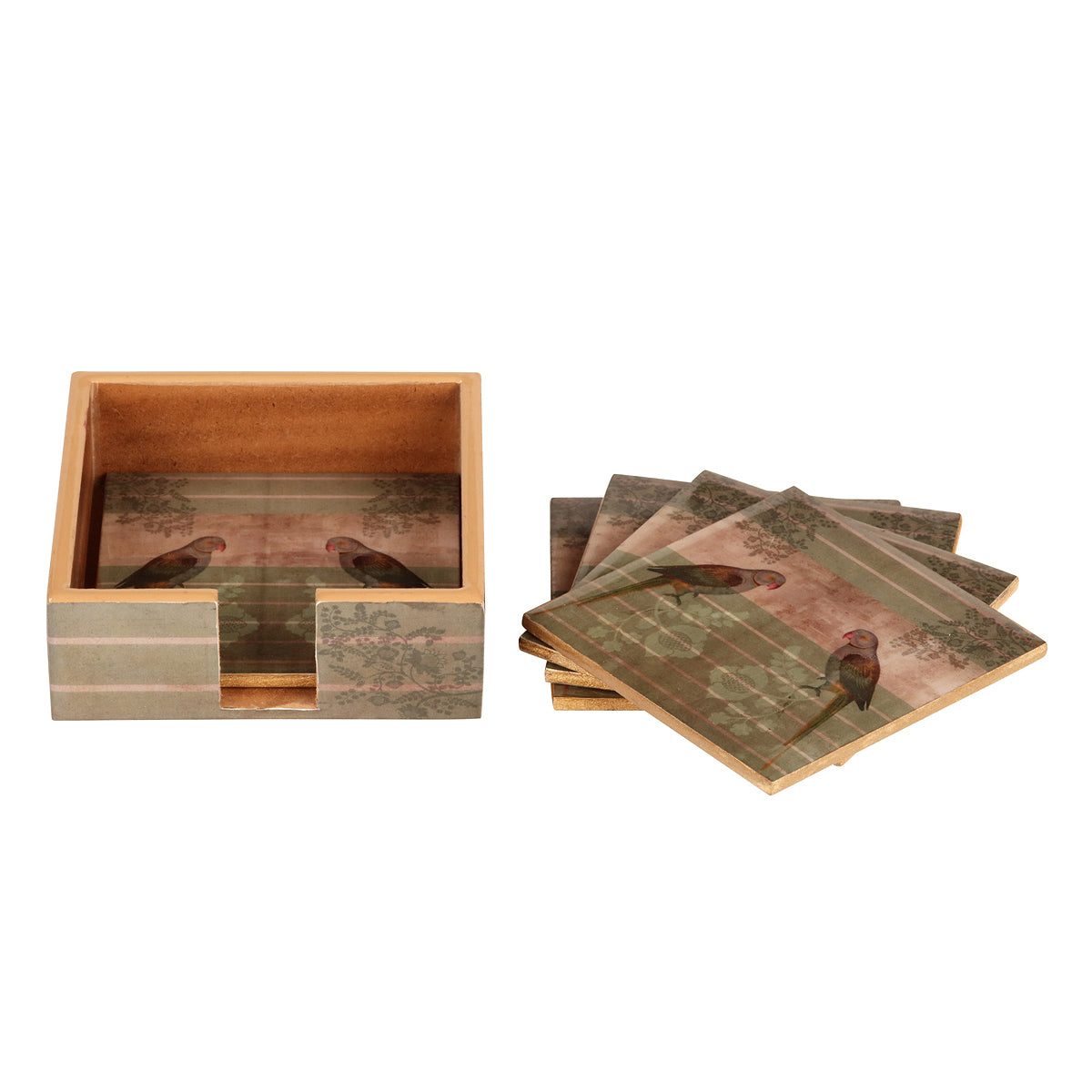 Buy Wooden Parrot Green Square Coasters