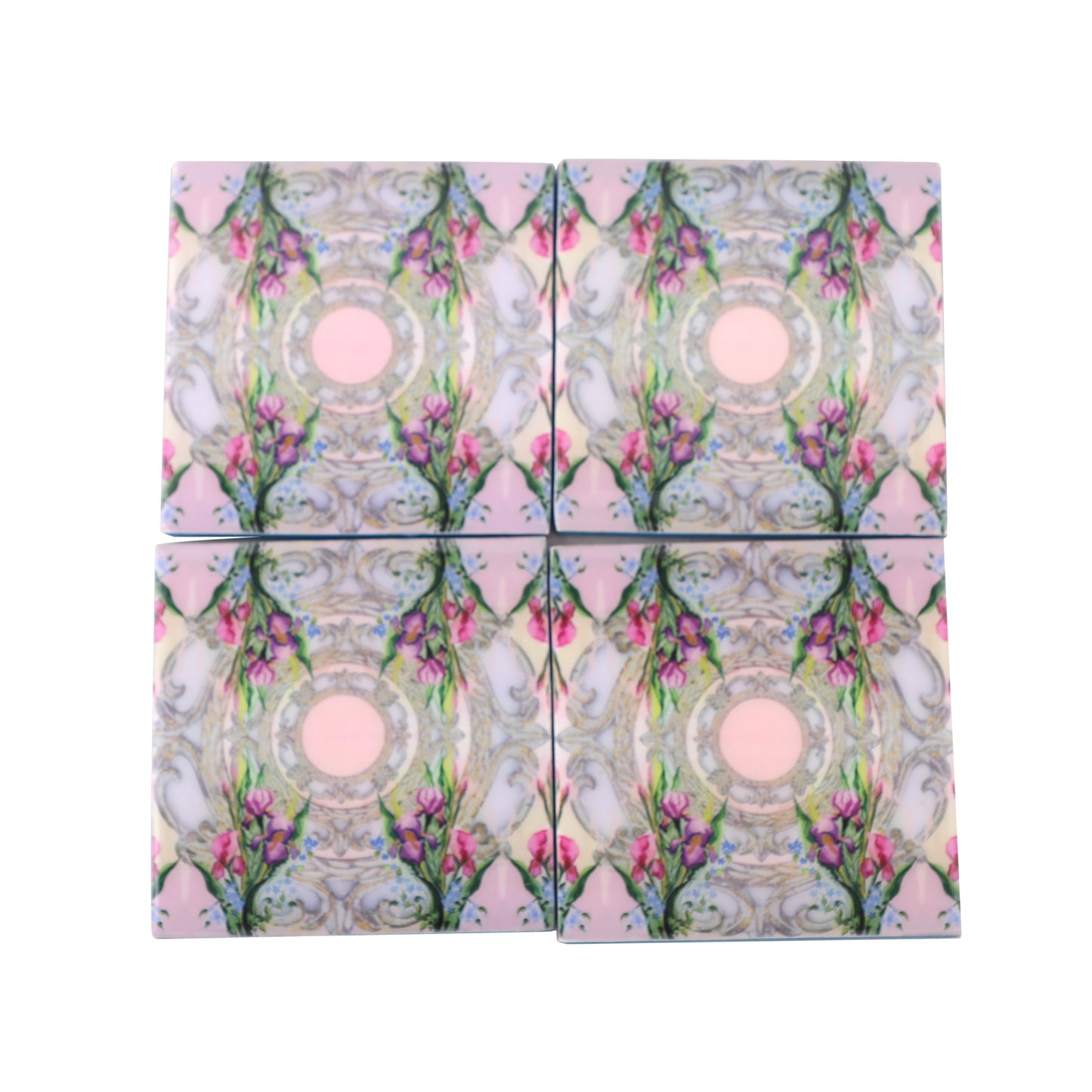 Wooden Watercolor Square Coasters set in shades of pink
