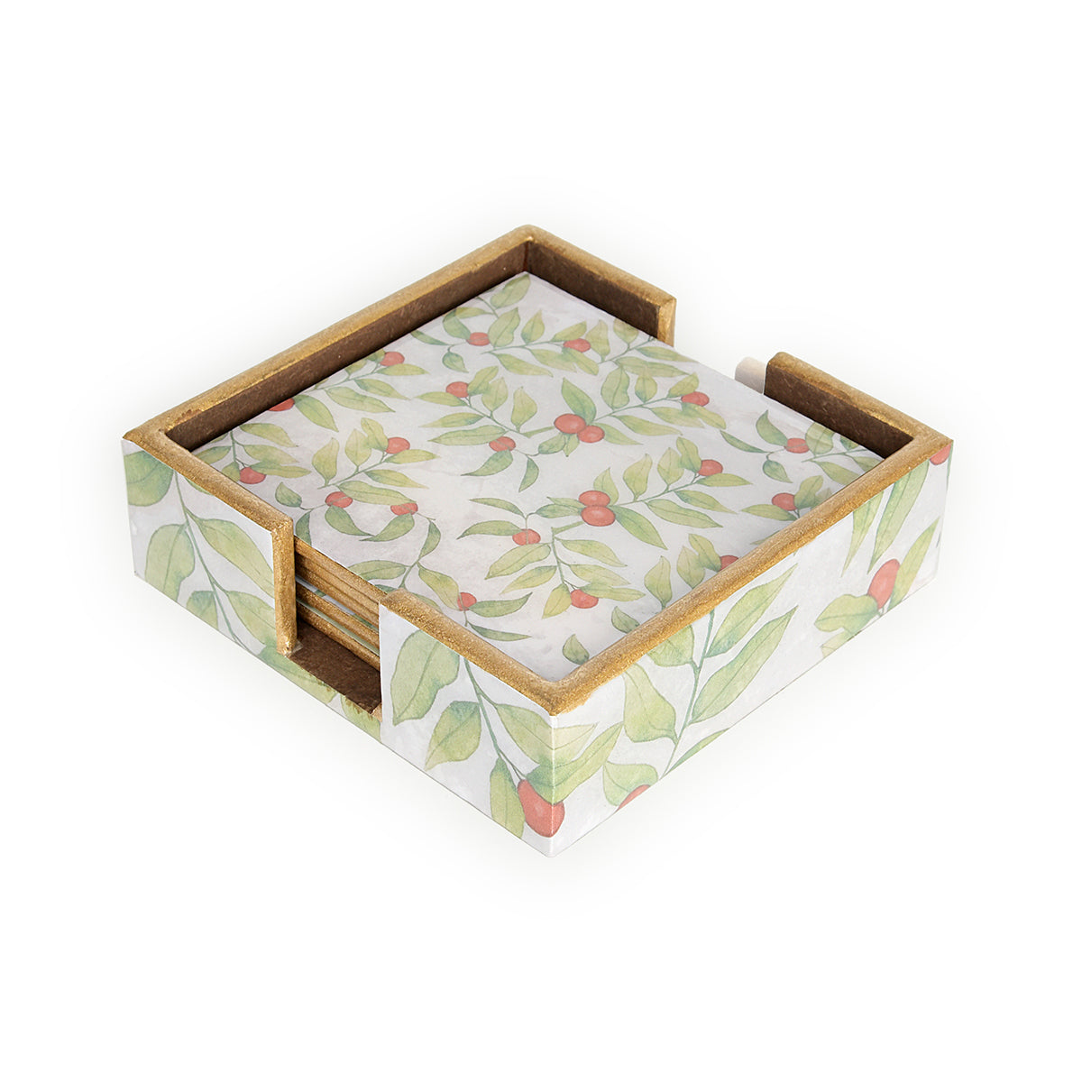 Parrot Berry Square Coasters Wooden Set