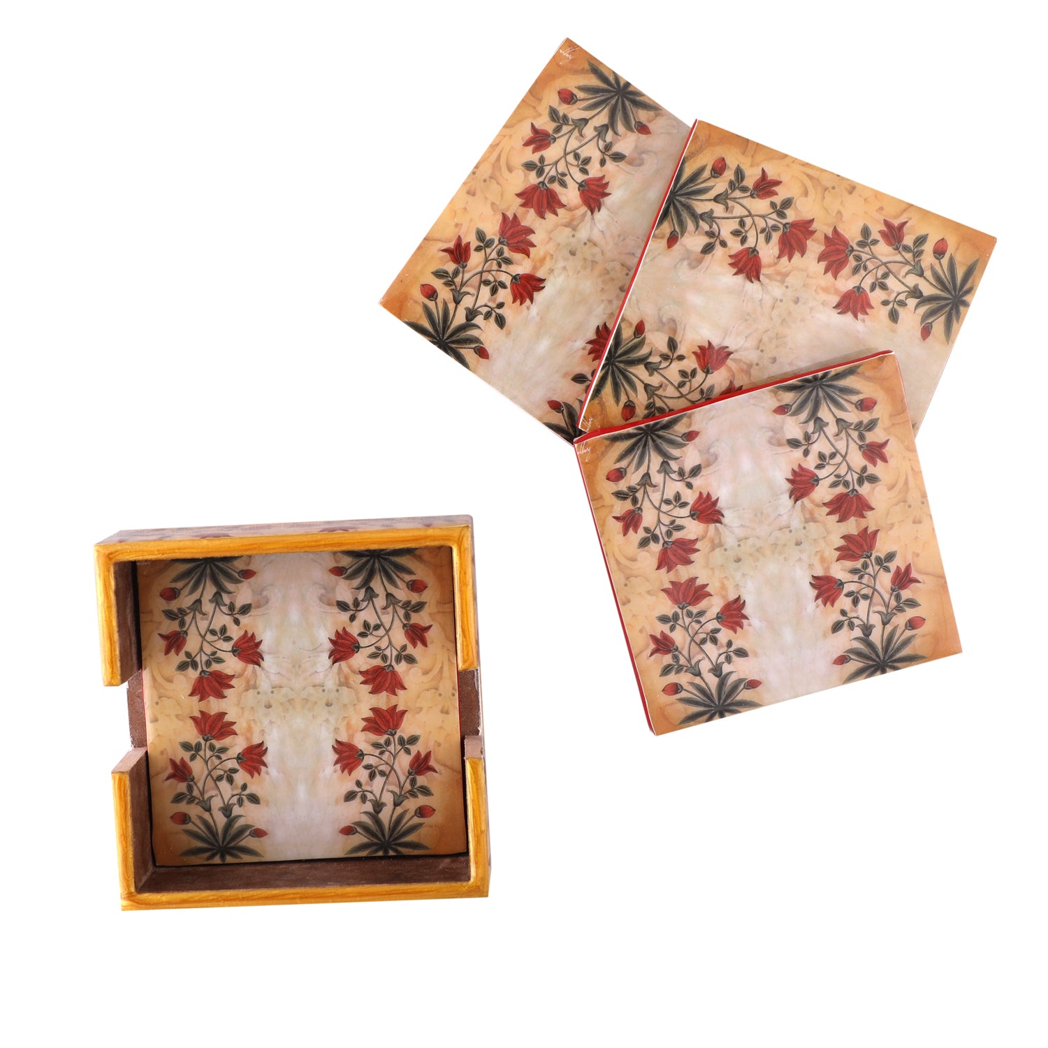 Red Motif Square Coasters (Set of 4)