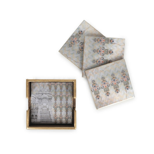 Haveli Rustic Pistachio Flowers Square Coasters (Set of 4) - Artychoke