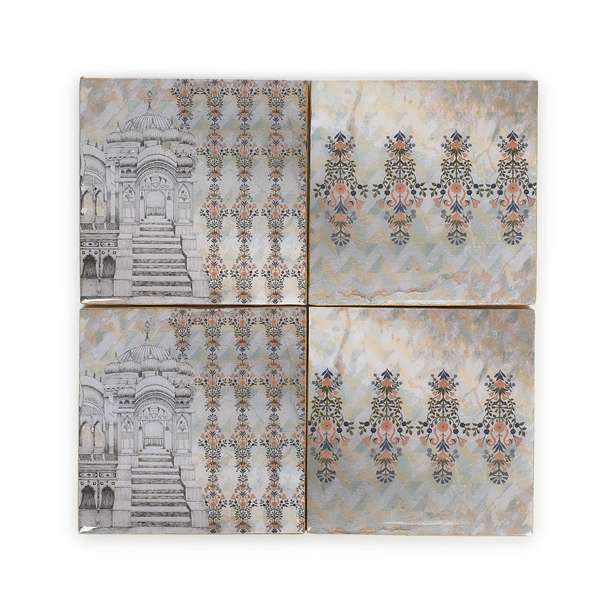 Haveli Rustic Pistachio Flowers Square Coasters Wood with Enamel