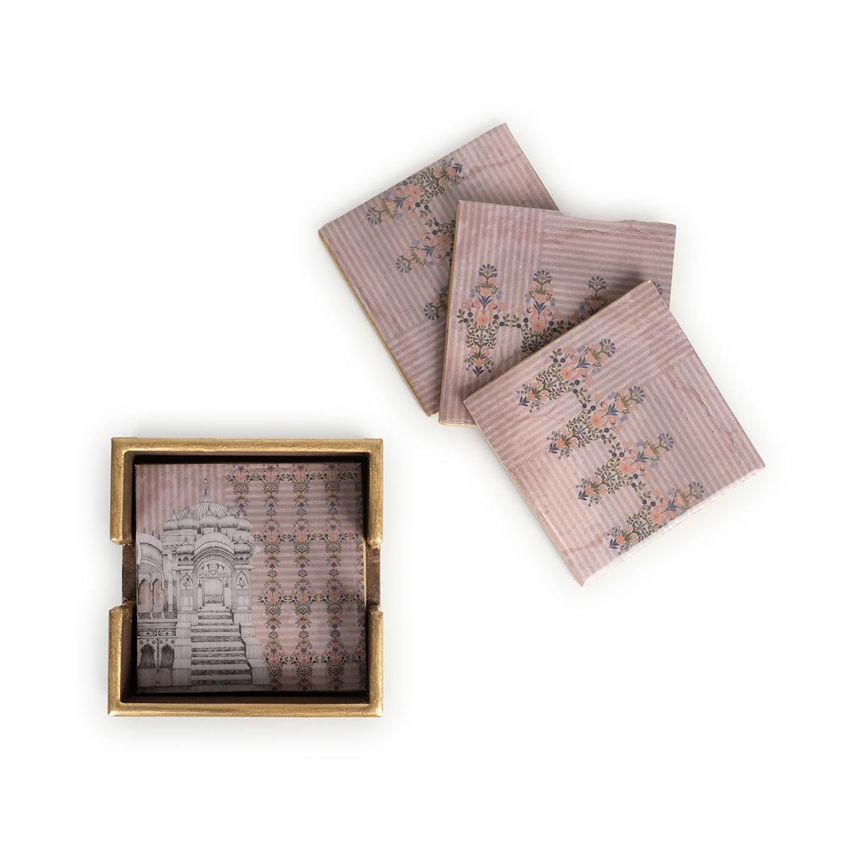 Haveli Rustic Rose Flowers Square Coasters (Set of 4)