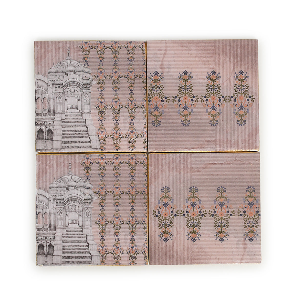 Haveli Rustic Rose Flowers Square Coasters Set in subtle shades