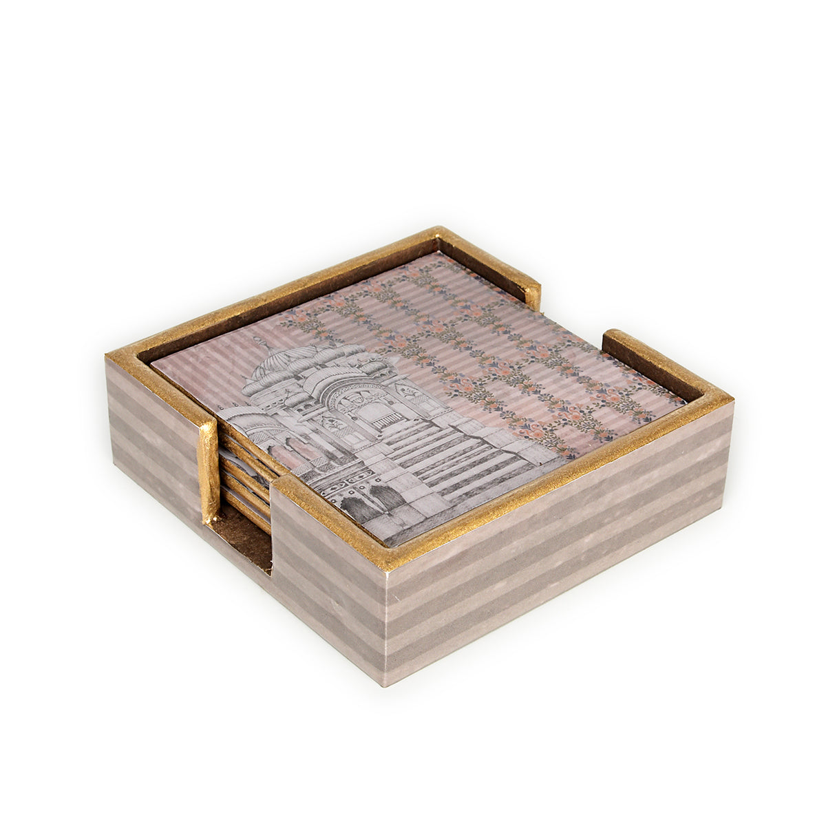 Haveli Rustic Rose Flowers Square Coasters Wood with Enamel