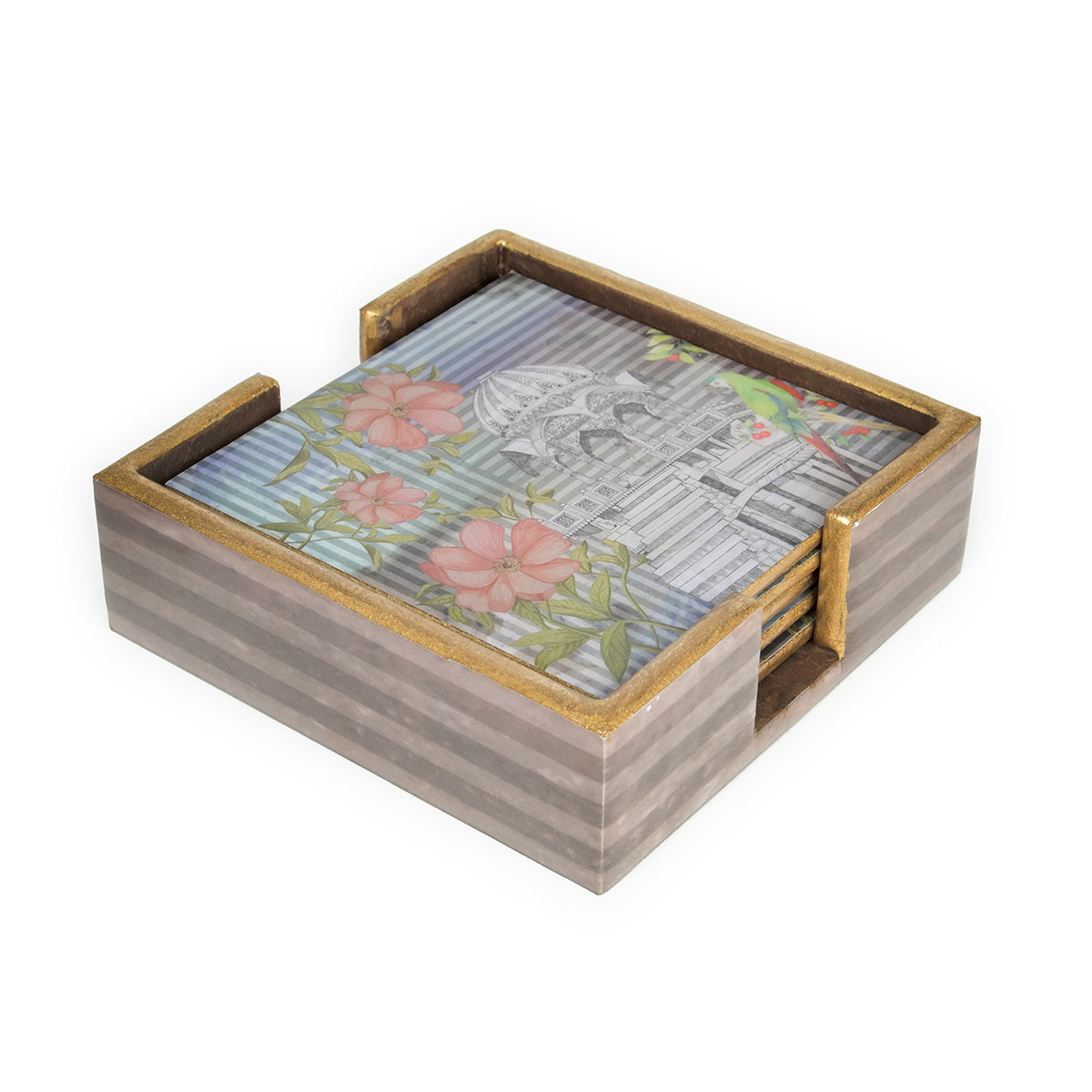 Wood with Enamel Haveli Eclectic Square Coasters Set