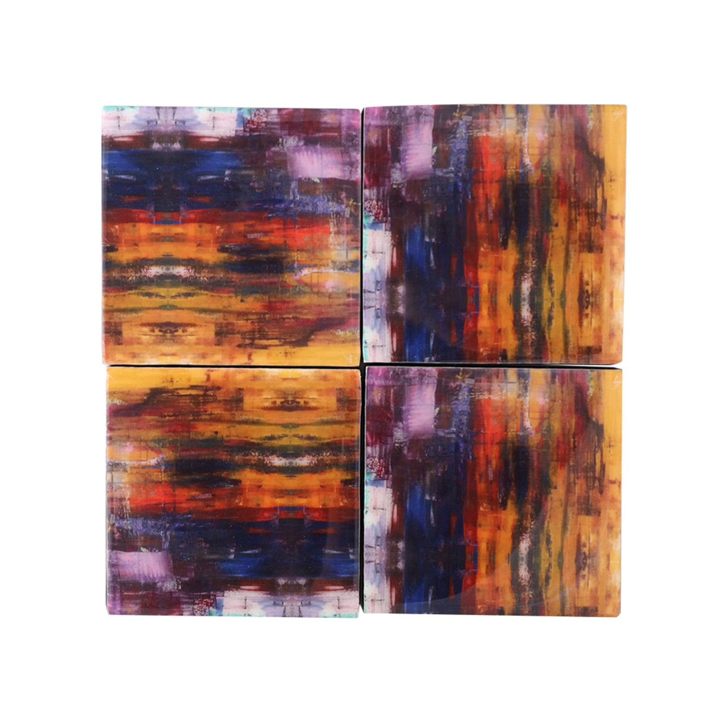 Wood with Enamel Square Coasters (Set of 4)
