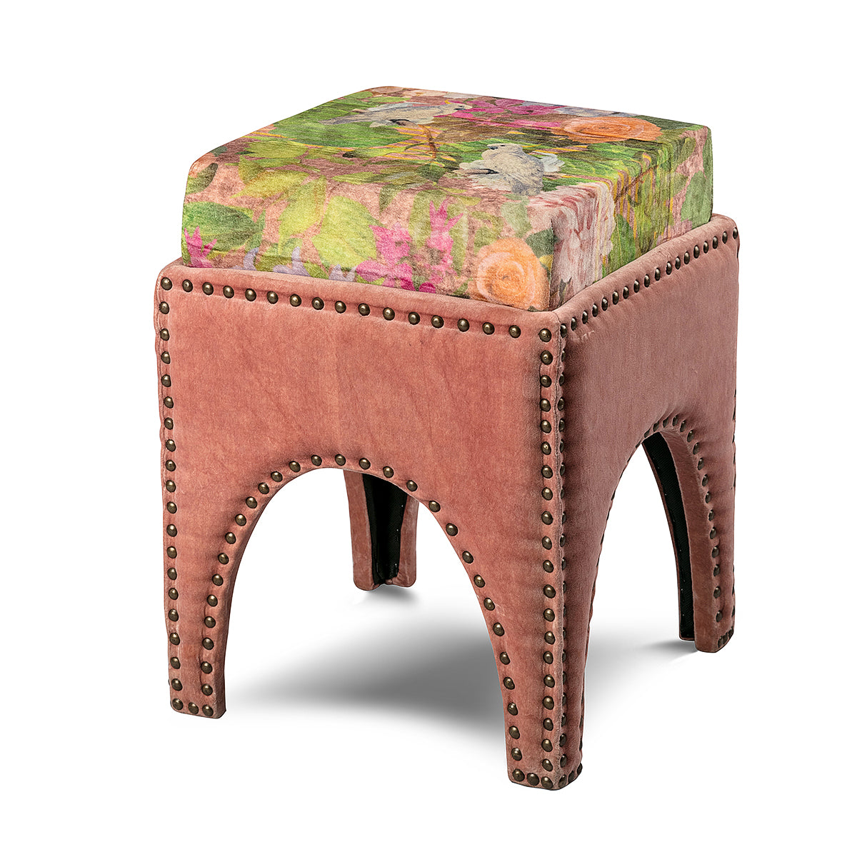 Soft Pink Velvet Fabric & Supported on a Teak Wood Frame Cockatoo Box Stool