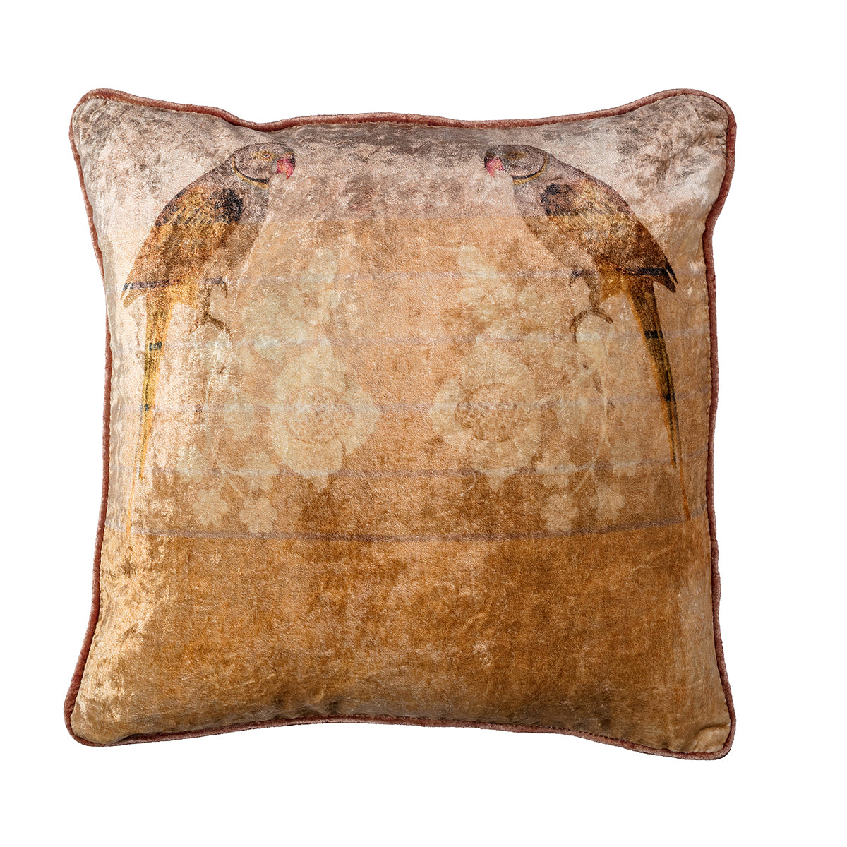 Shades of gold & pink Parrot Cushion Cover