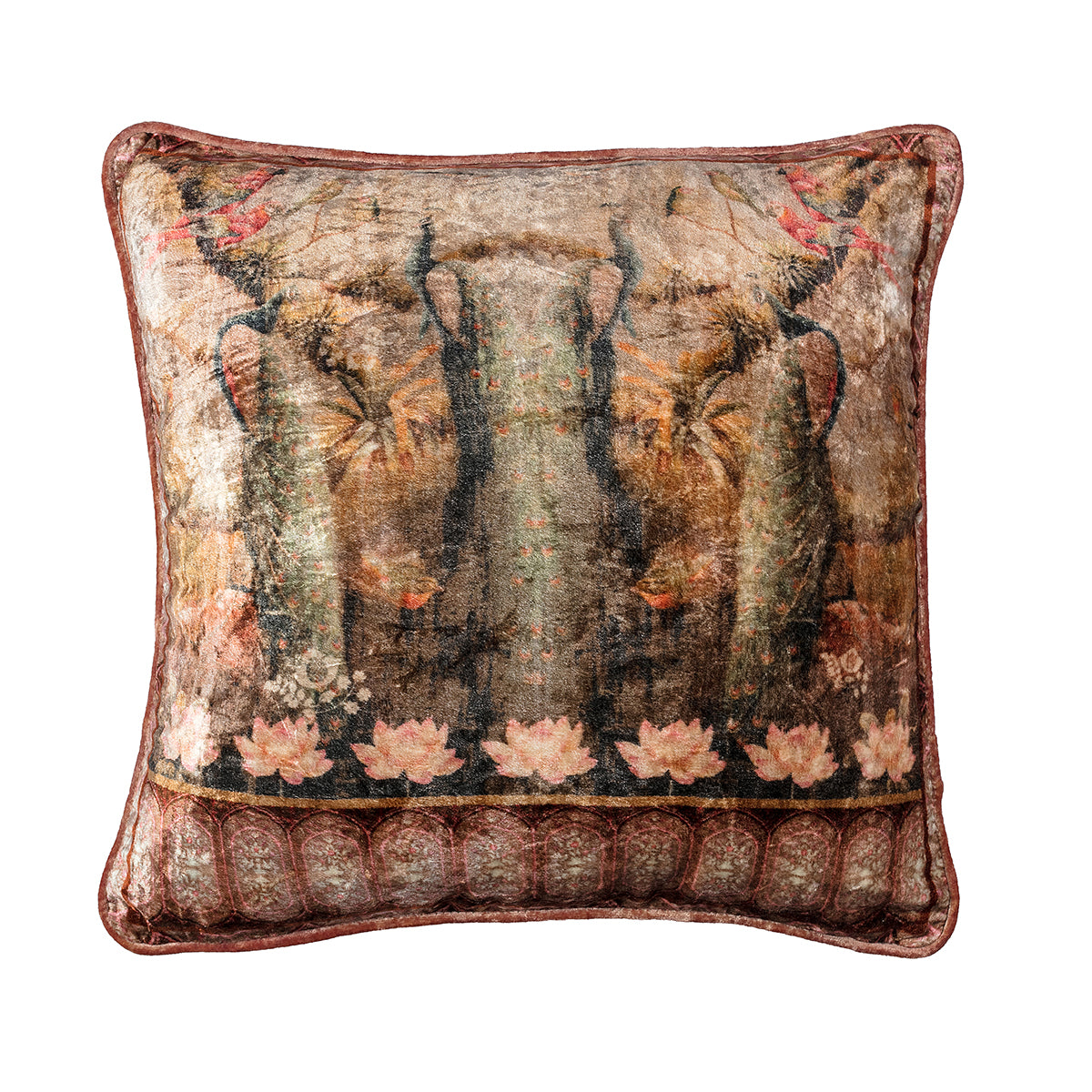 Shades of Gold & Pink Peacock Cushion Cover