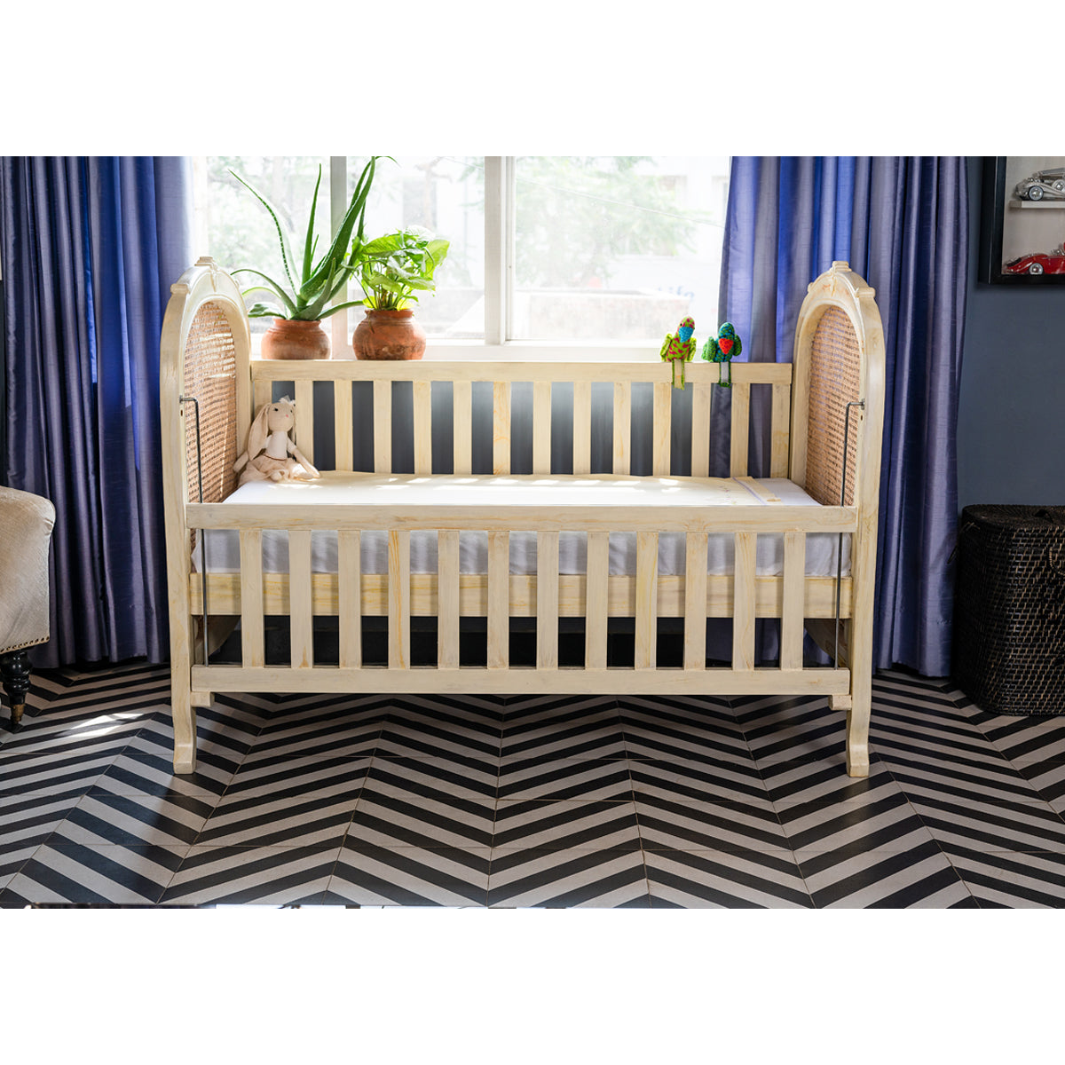 Teak Wood & Cane Baby Cot - Artychoke