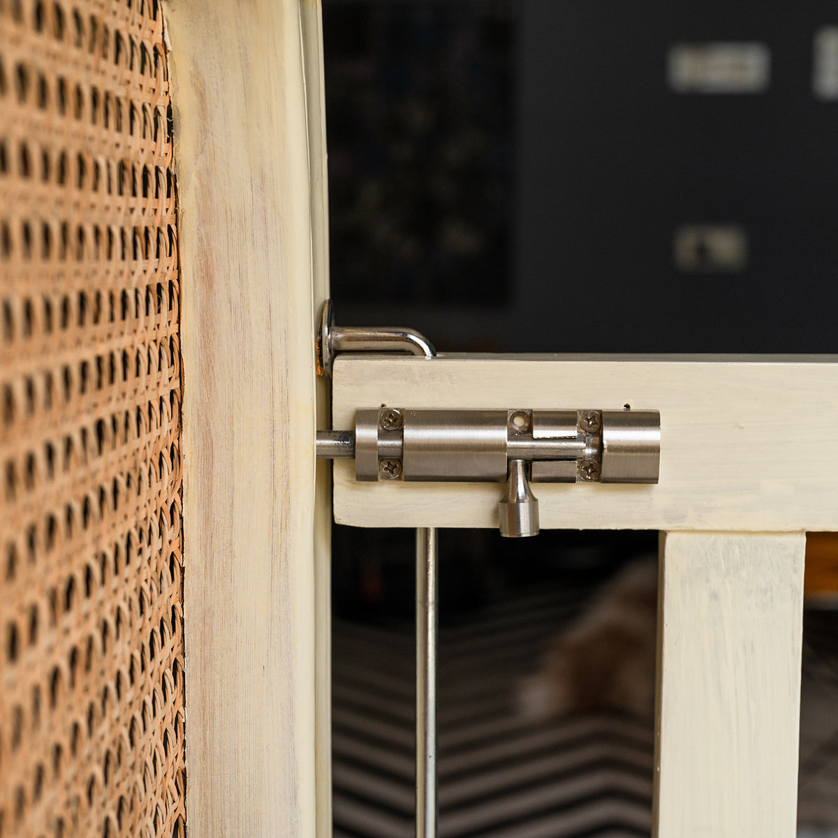 Side View Teak Wood & Cane Baby Cot