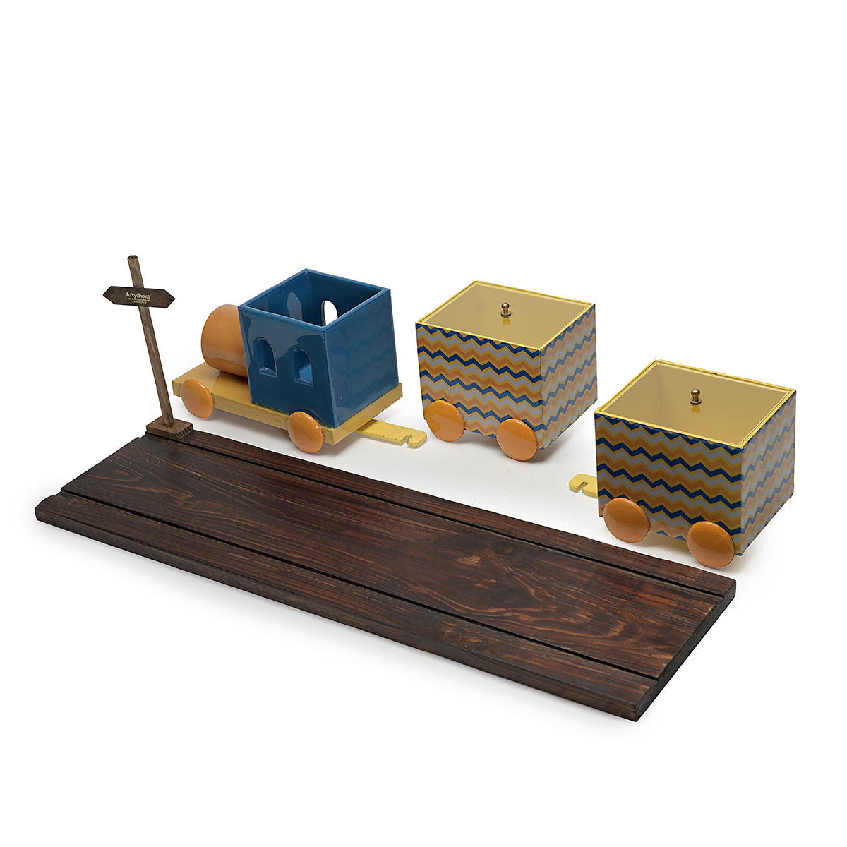 Children's engine storage box with a playful design