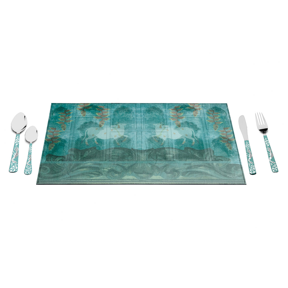 Pichwai Green Table Mats Vegan Leather