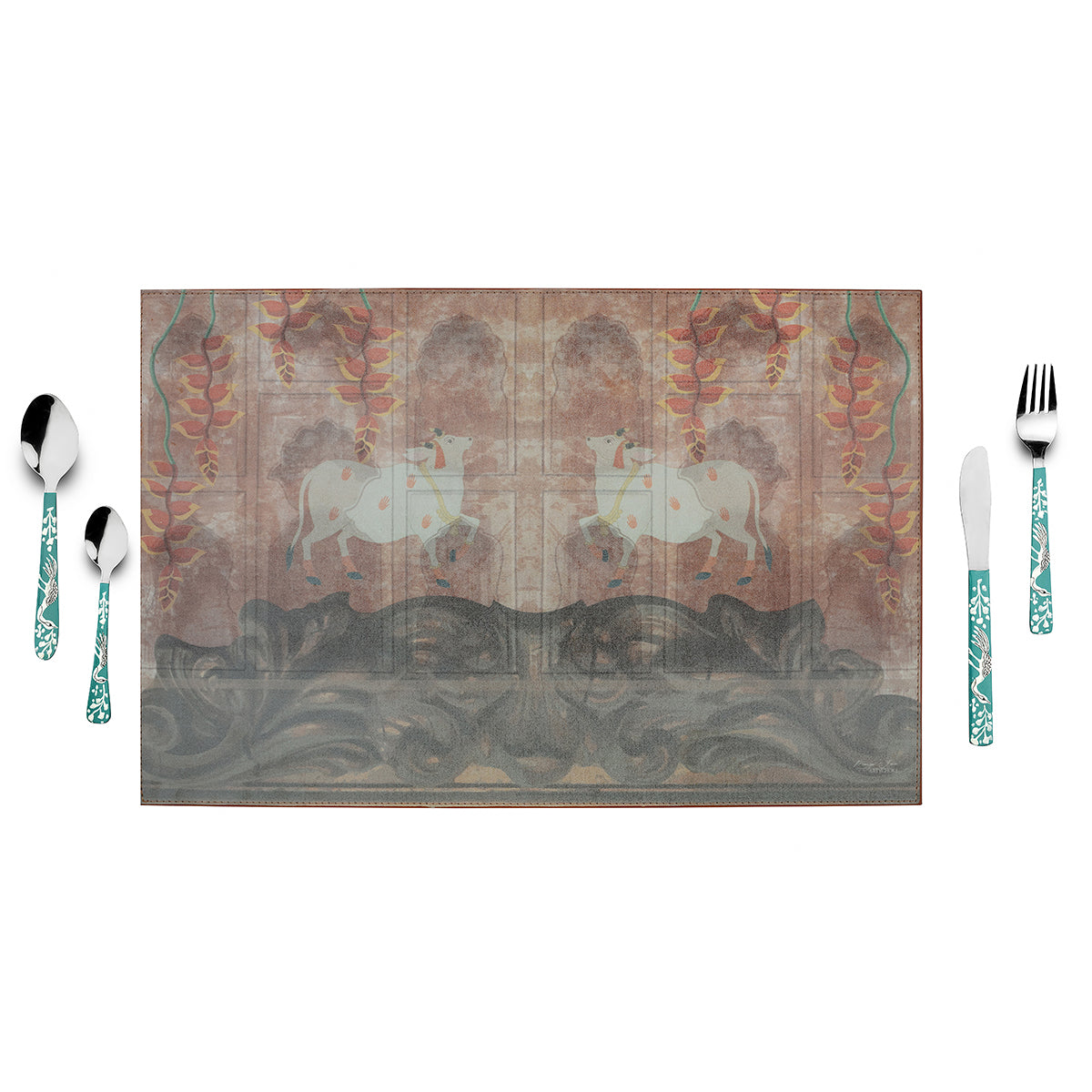 Pichwai Orange Table Mats Vegan Leather