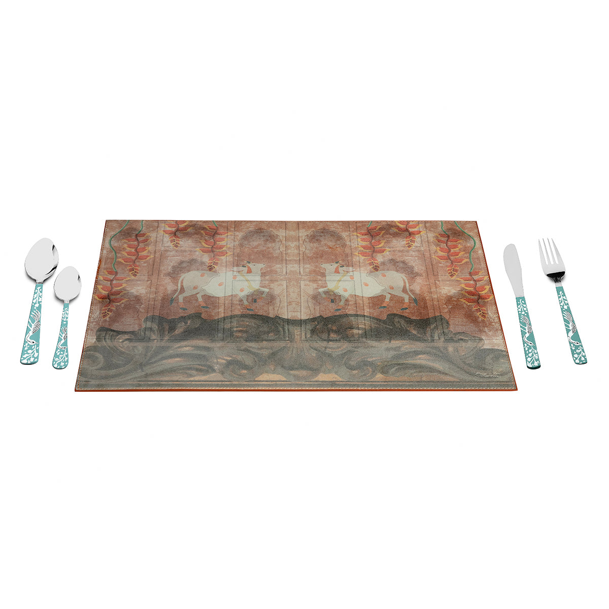 Pichwai Orange Table Mats Vegan Leather