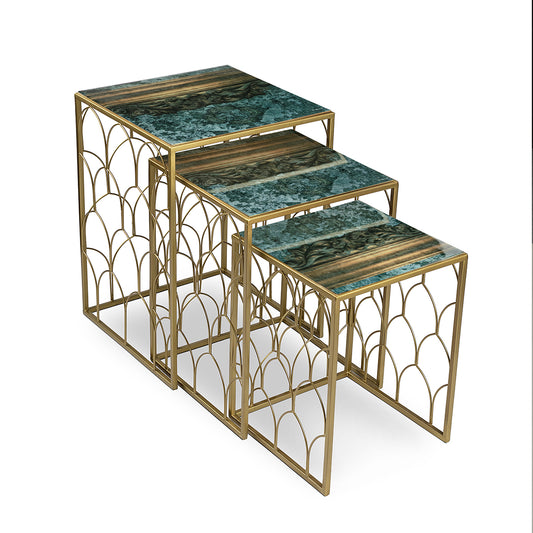 Carved Cement Metal Jaali Nesting Tables (Set of 3) - Artychoke