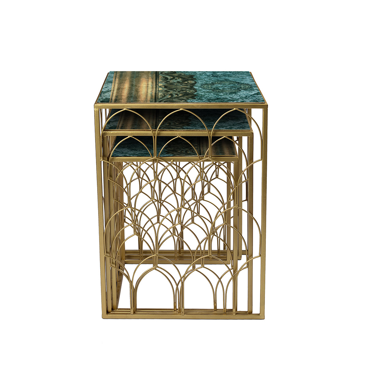 Eco-friendly Carved Cement Metal Jaali Nesting Tables