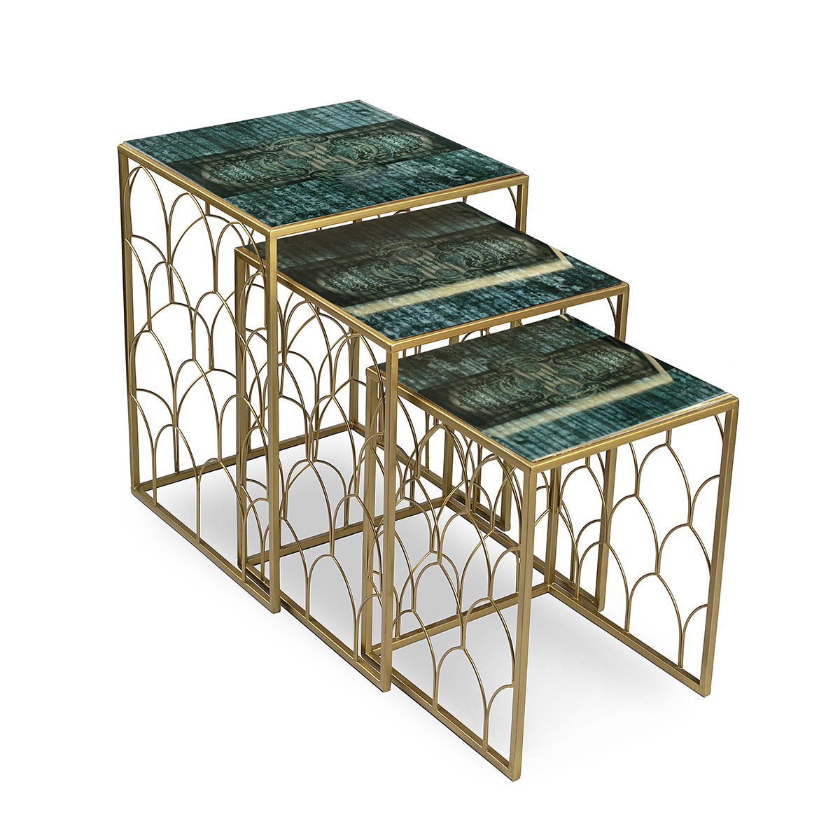 Antique Motif Metal Jaali Stacking Tables (Set of 3) - Artychoke