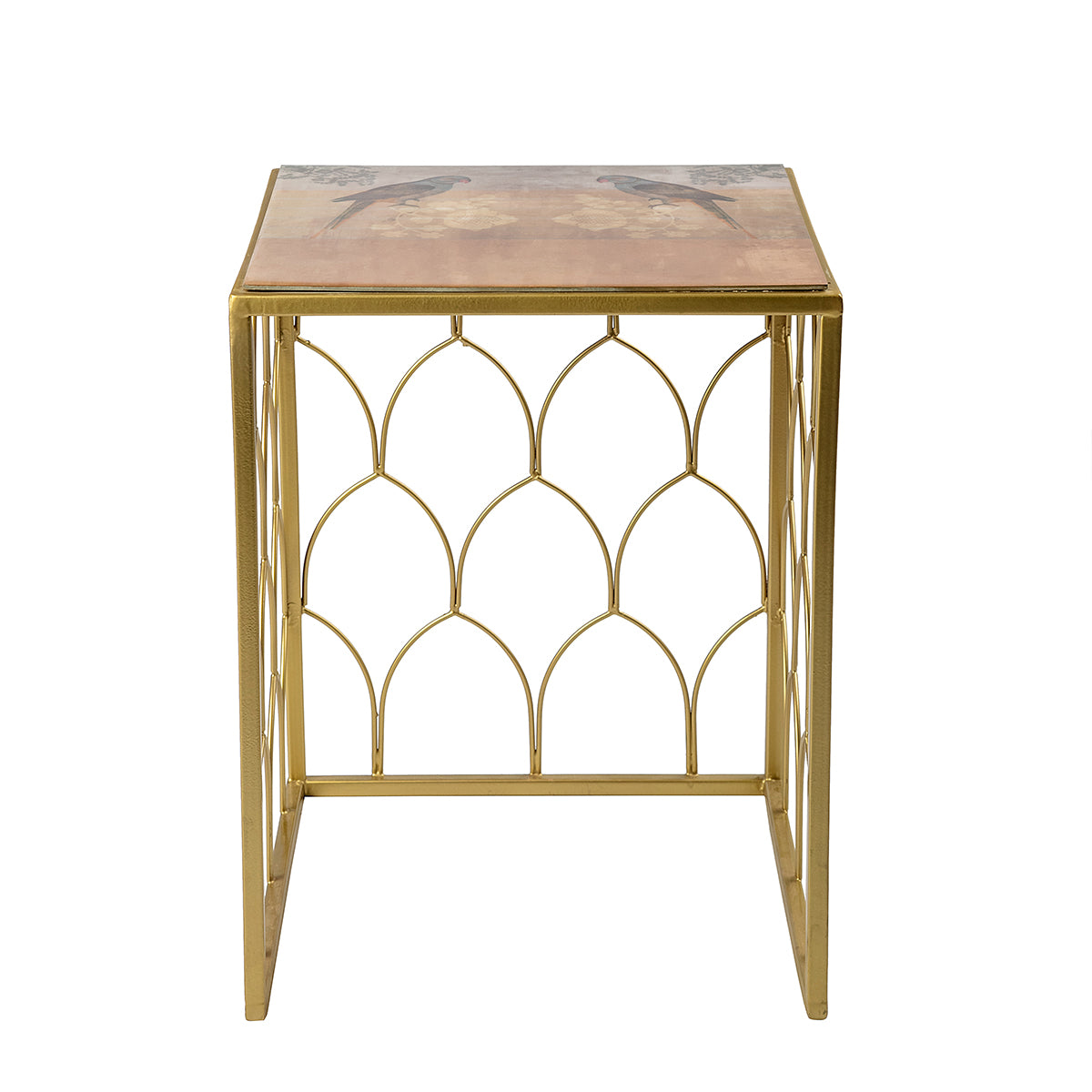 Golden metal jaali legs of Parrot Metal Jaali Nesting Tables adding elegance