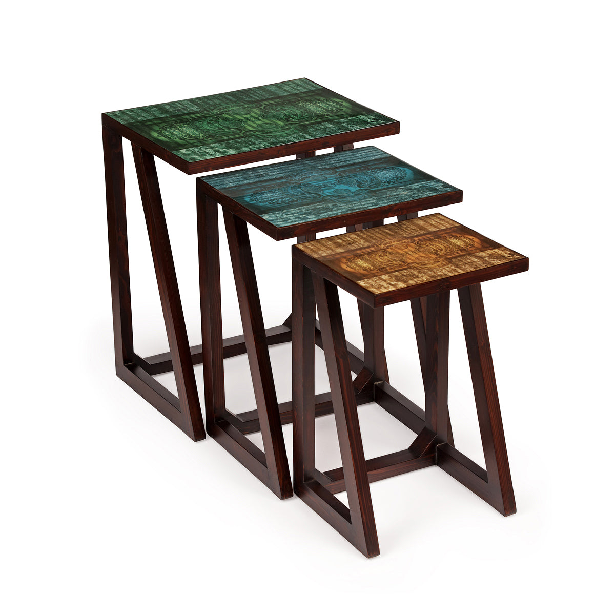Antique Motif Multi Nesting Wooden Tables (Set Of 3) for any room