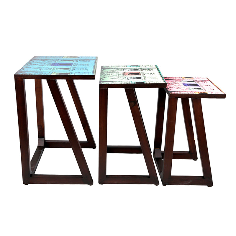 Premium wooden Jharoka set of three nesting tables