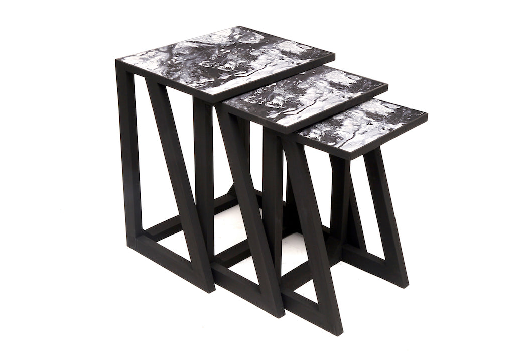 Marble Monochrome Nesting Wooden Tables (Set of 3) - Artychoke