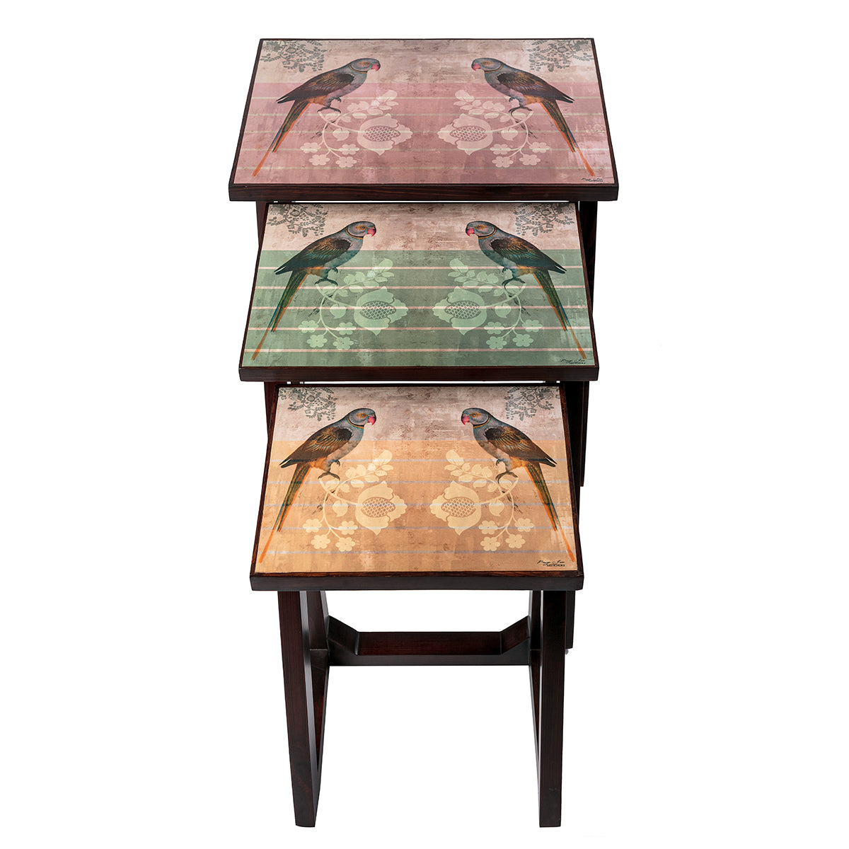 Modern design of Parrot Nesting Tables (Set of 3) with durable wooden tops