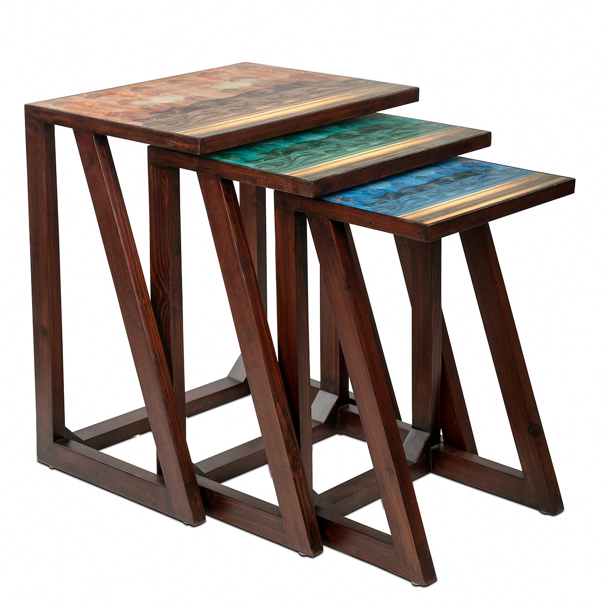 Pichwai Nesting Tables (Set Of 3) arranged side-by-side for a layered look