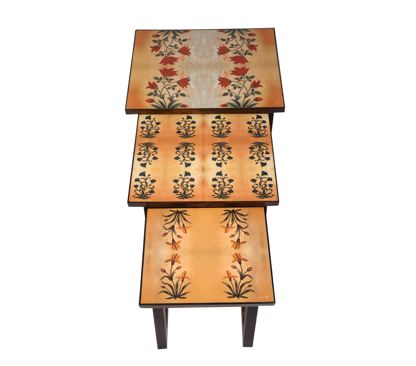 Premium wooden Red Motif set of three Stack tables - Artychoke