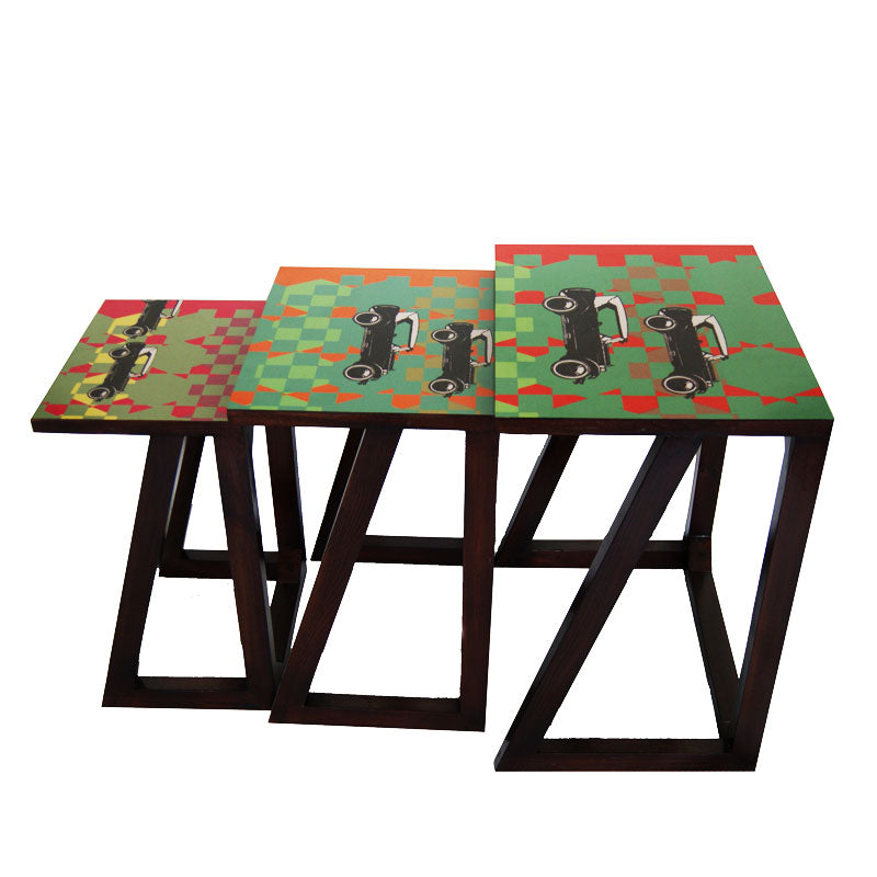 Premium wood Vintage Car Nesting set of three tables
