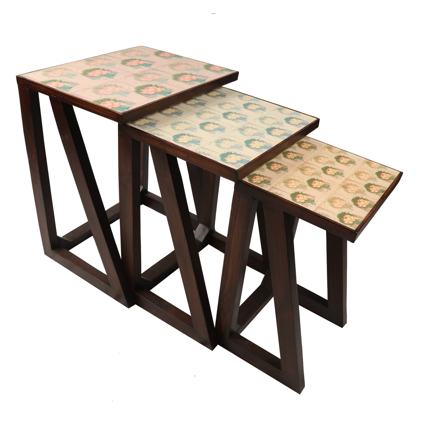 Vintage Floral set of three nesting tables - Artychoke