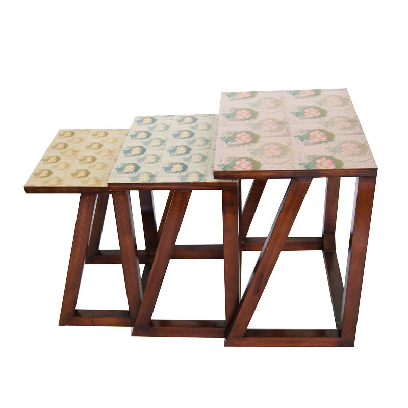 Buy Vintage Floral Nesting Wooden Tables (Set Of 3)